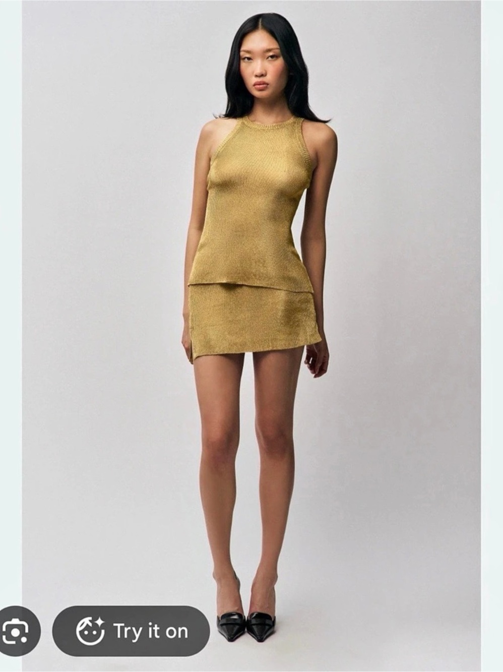 Guizio Metallic Mini Dress in Gold Size XS Like New